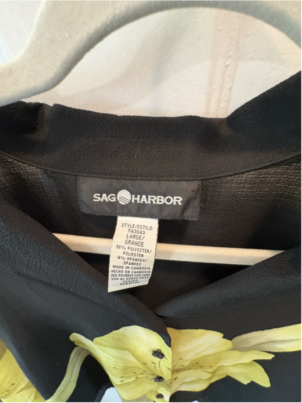 Safe Harbor Black yellow Floral Button Blouse Semi-sheer Large 1081 - Picture 4 of 9